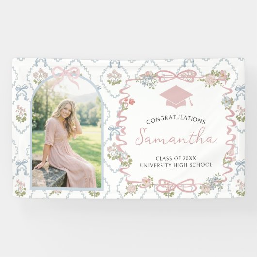 Wildflower Pink Bow Graduation Party  Banner (Horizontal)