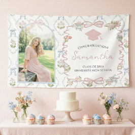 Wildflower Pink Bow Graduation Party  Banner