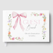 Wildflower Pink Bow Graduation party Gästebuch (Vorderseite)