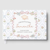 Wildflower Pink Bow Graduation Party  Gästebuch (Vorderseite)