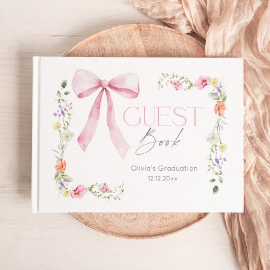 Wildflower Pink Bow Graduation party Gästebuch