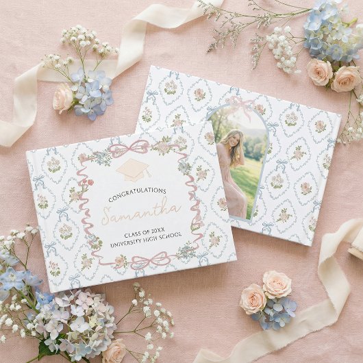 Wildflower Pink Bow Graduation Party  Gästebuch