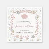 Wildflower Pink Bow Graduation Serviette (Vorderseite)