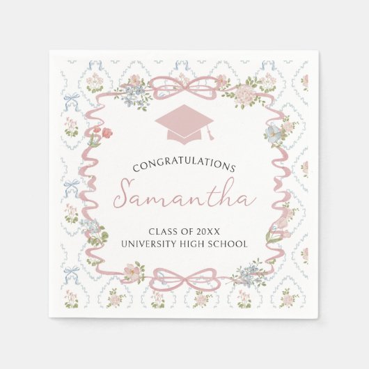 Wildflower Pink Bow Graduation Serviette (Vorderseite)