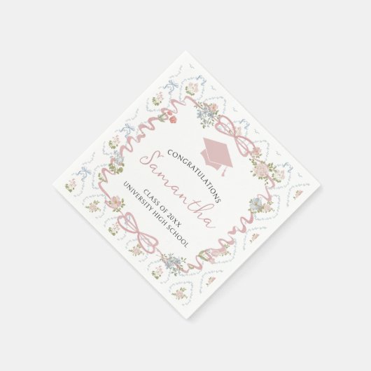 Wildflower Pink Bow Graduation Serviette (Ecke)