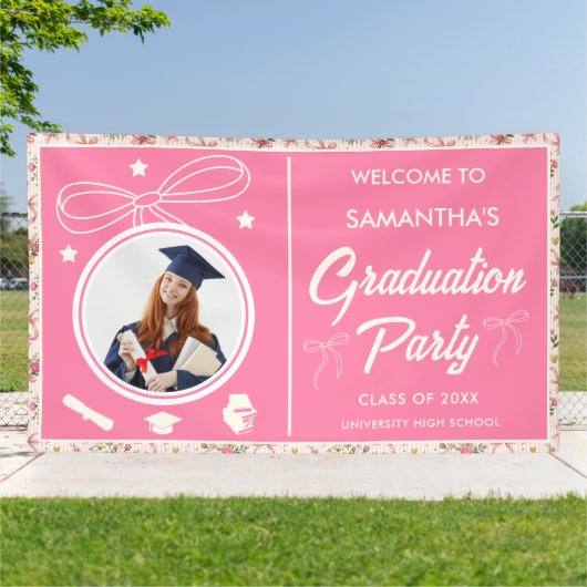 Wildflower Pink Striped Bows & Ribbons Graduation Banner (Außenbereich)
