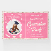 Wildflower Pink Striped Bows & Ribbons Graduation Banner (Horizontal)
