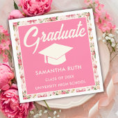 Wildflower Pink Striped Bows & Ribbons Graduation Serviette