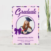Wildflower Purple Gingham Bow Photo Graduation  Karte (Vorderseite)