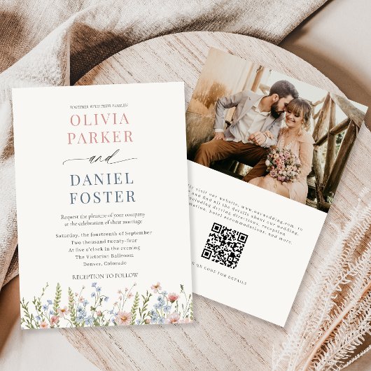 Wildflower QR-Code Foto-Hochzeit Einladung
