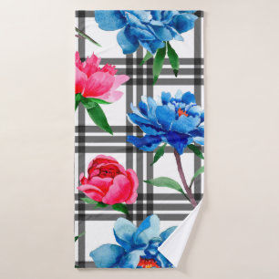 Wildflower red and blue peonies flowers pattern in badehandtuch