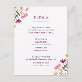 Wildflower Romance Hochzeitsdetails Karte | Pink F