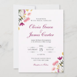 Wildflower-Romantik-Hochzeitseinladung | Rosa Flor Einladung