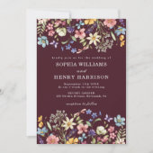 Wildflower Rustic Chic Burgunder Hochzeits-QR-Code Einladung (Vorderseite)