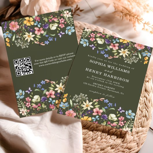 Wildflower Rustikale Landhochzeit QR-Code Einladung