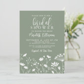 Wildflower Sage Green Bridal Shower Einladung (Stehend Vorderseite)