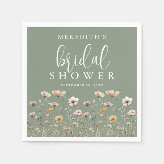 Wildflower Sage Green Bridal Shower Serviette (Vorderseite)