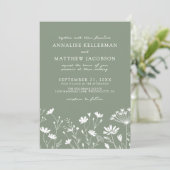 Wildflower Sage Green Wedding Einladung (Stehend Vorderseite)