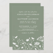 Wildflower Sage Green Wedding Einladung (Vorne/Hinten)