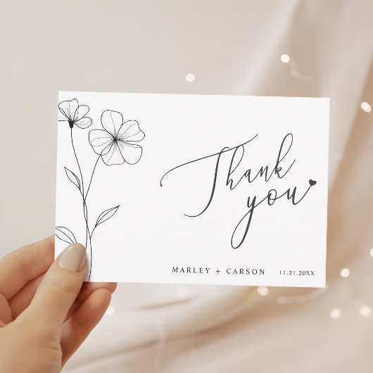 Wildflower Script Heart Romantic Wedding Dankeskarte