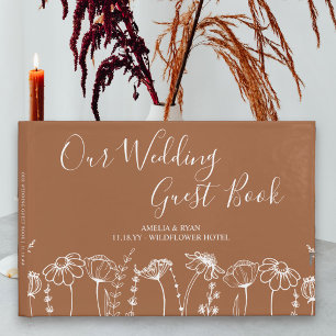 Wildflower-Skizze Burnt Orange Hochzeit Gästebuch