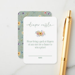 Wildflower Solid Green Baby Shower Diaper Raffle  Begleitkarte