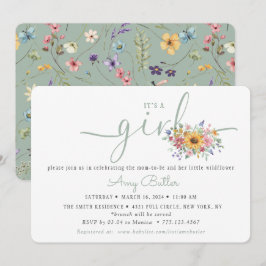Wildflower Solid Green Shower Book Invitation Einladung