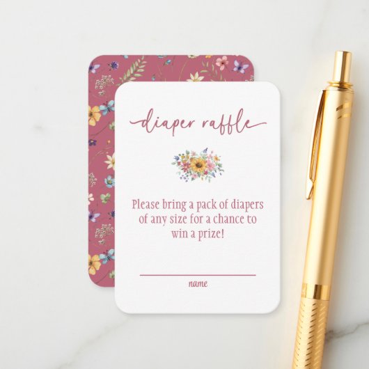 Wildflower Solid Rose Baby Shower Diaper Raffle  Begleitkarte (Vorderseite/Rückseite Beispiel)