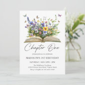 Wildflower Storybook Chapter One First Birthday Einladung (Stehend Vorderseite)