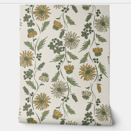 Wildflower Stripes - Mustard Gold And Deep Green Tapete