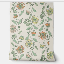 Wildflower Stripes - Yellow And Mint Green And Cre Tapete