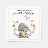 Wildflower Sweet Bunny 1st Birthday Party Napkin Serviette (Vorderseite)
