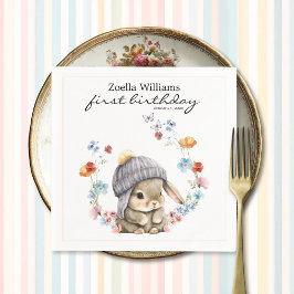 Wildflower Sweet Bunny 1st Birthday Party Napkin Serviette