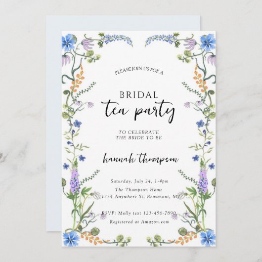 Wildflower Tea Bridal Shower Einladung (Vorne/Hinten)