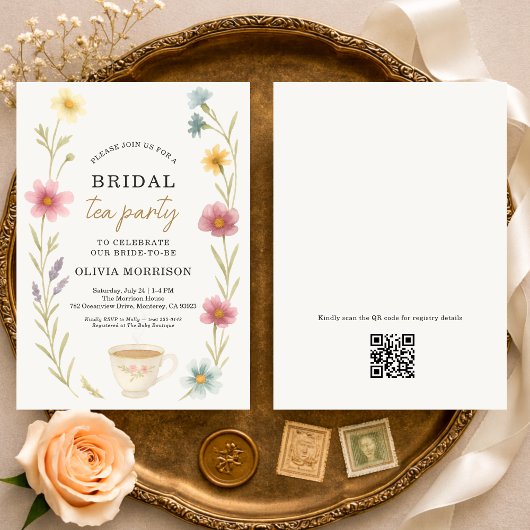 Wildflower Tea Floral QR Code Bridal Shower  Einladung