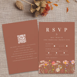 Wildflower Terrakotta Mahlzeiten Optionen QR-Code RSVP Karte