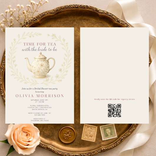 Wildflower Time for Tea QR Code Bridal Shower Einladung