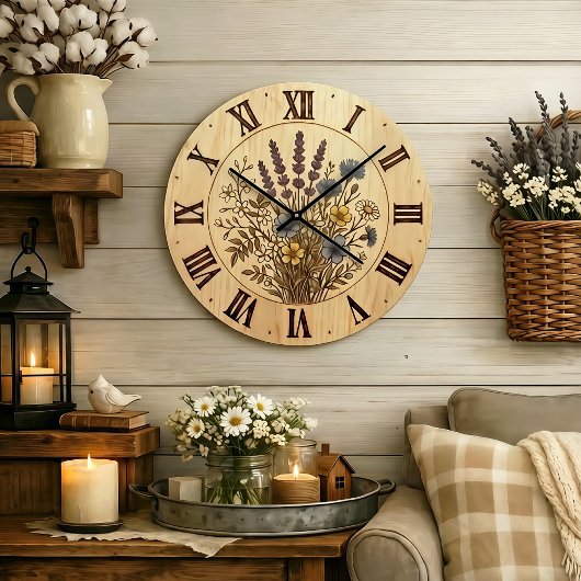 Wildflower Wall Clock - Gentle Natural Harmony Große Wanduhr