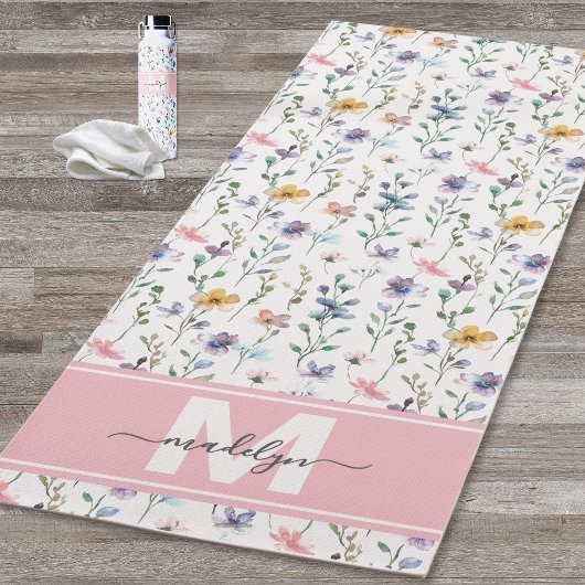 Wildflower Watercolor Custom Name Monogram Yogamatte