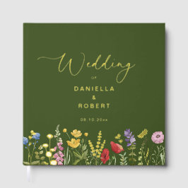 Wildflower Watercolor Green Floral Wedding Gästebuch