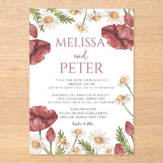  Wildflower Wedding Invitation Acryleinladungen (Vorderseite)