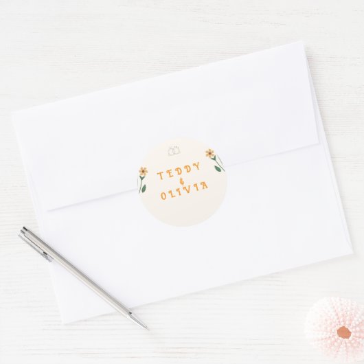 Wildflower Wedding Invitation Runder Aufkleber (Umschlag)