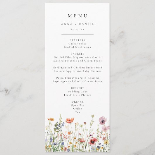 Wildflower Wedding Menu Menükarte (Vorderseite)