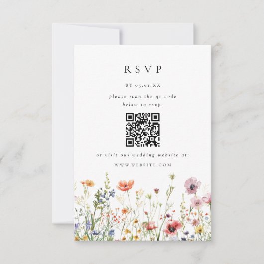 Wildflower Wedding QR Code RSVP Card (Vorderseite)