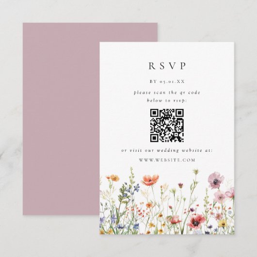 Wildflower Wedding QR Code RSVP Card (Vorne/Hinten)