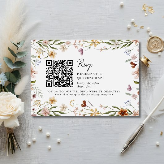 Wildflower Wedding QR RSVP Enclosure Card Einladung