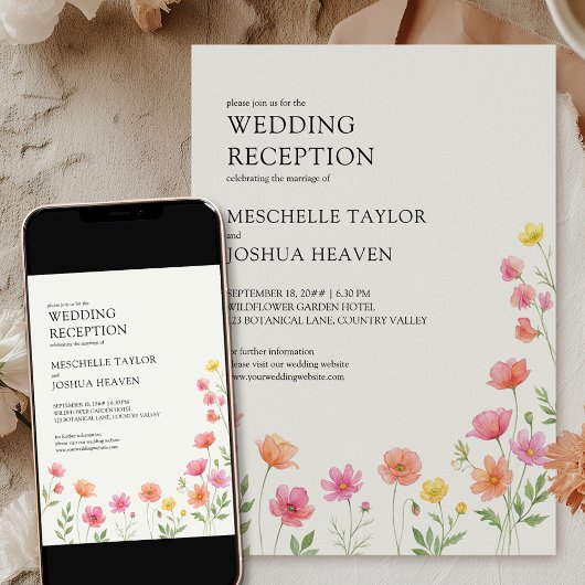 Wildflower Wedding Reception Pink Orange Floral Einladung