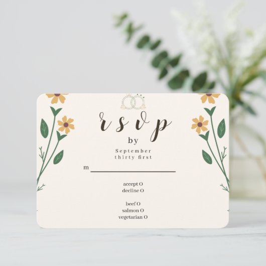 Wildflower Wedding RSVP Card Karte (Stehend Vorderseite)