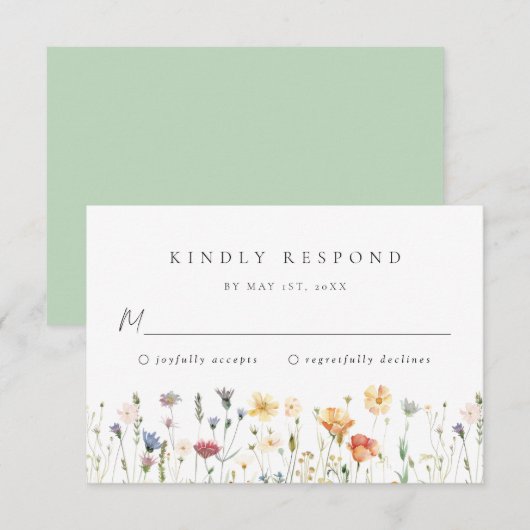 Wildflower Wedding RSVP Card Karte (Vorne/Hinten)