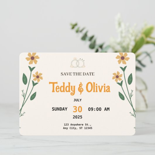 Wildflower Wedding Save the Date Card  (Stehend Vorderseite)